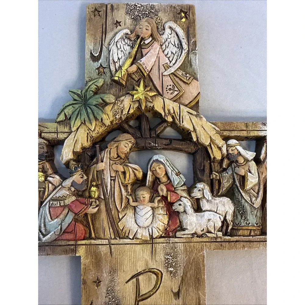 Beautiful Adoration of the Magi Holy Family Nativity Resin Wall Cross 12 In